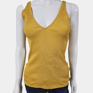Express Ribbed Mustard Yellow V-Neck Tank Size S